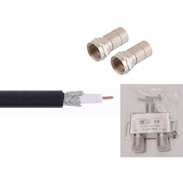 Cable Coaxil Coaxial Para Tv Rollo X 15mts Armado + Splitter - Imagen 2