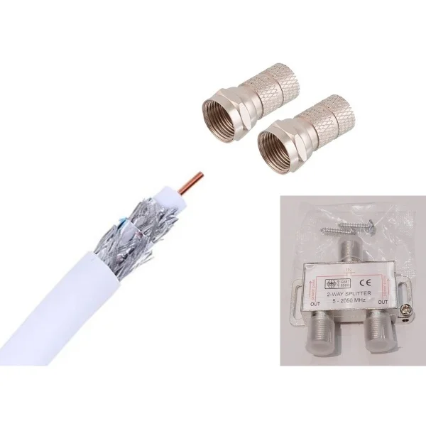 Cable Coaxil Coaxial Para Tv Rollo X 25mts Armado + Splitter