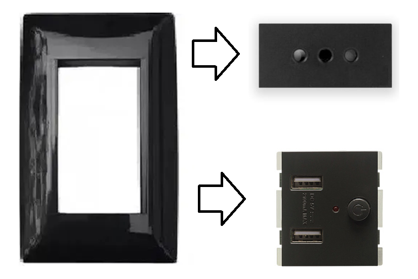 Plaqueta Molveno Atenea Negra + Modulo Cargador Usb + Toma - Imagen 2