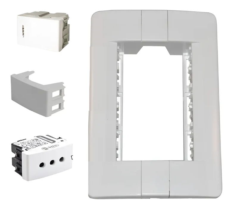 Plaqueta Donna 3 Mod / Con 1 Toma + Llave Unipolar + Ciego