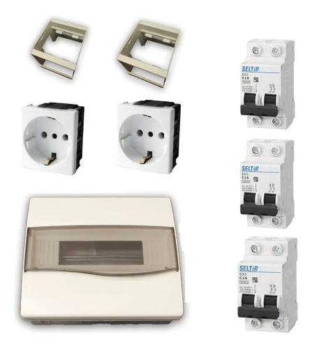 Tablero Embutido 12 Módulos + 3 Llaves Térmicas + 2 Shucko