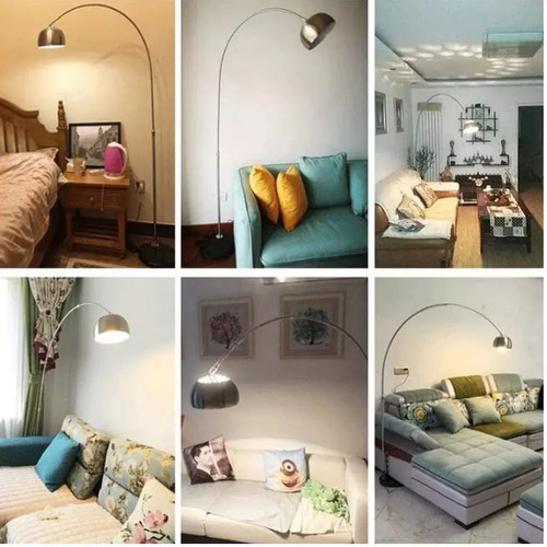 Lampara Pie Curva Cromada Base Mármol Altura Regulable - Imagen 3