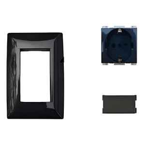 Plaqueta Molveno Atenea Negro 3 Modulo + Mod Schuko + Ciega