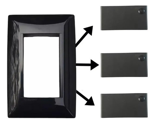 Plaqueta Molveno Atenea Negro 3 Modulo + 3 Módulos Unipolar - Imagen 2