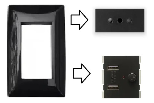 Plaqueta Molveno Atenea Negra + Modulo Cargador Usb + Toma - Imagen 2