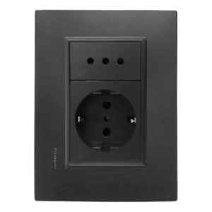 Plaqueta Flat Grafito Duomo + 1 Toma Shucko + 1 Modular