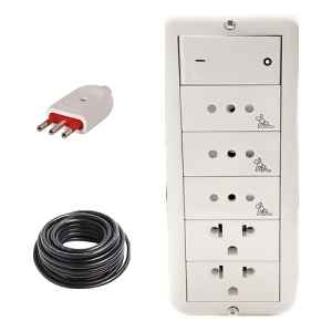 Caja Armada 3 Tomas Modular + 2 Euro + 1 Bipolar 5 Metros3x2