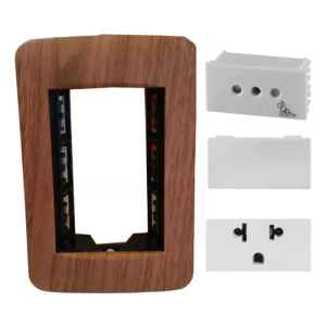 Plaqueta 3 Módulos Reggio Roble Mate + 1 Toma + 1 Toma Euro