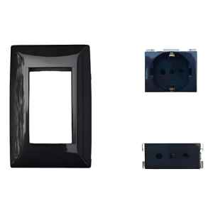 Plaqueta Molveno Atenea Negro 3 Modulo + Mod Schuko + Toma