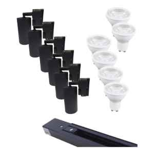 Riel De 2 Metros + 6 Spots + 6 Lámparas Frías Combo Negro