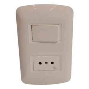 Plaqueta Molveno 1 Llave Unipolar + Toma 3 En Linea Blanco