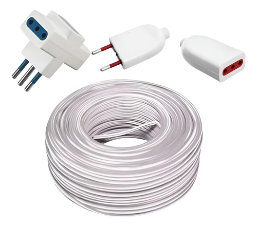 Alargue Armado 10mt Cable Gemelo 2x1 Con Fichas + Adaptador