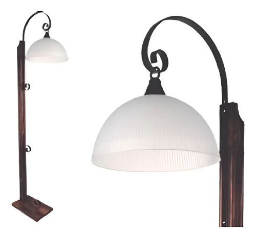 Lampara De Pie Hierro Y Madera Con Campana Contacto Colon