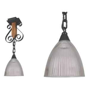 Colgante En Hierro Y Madera Con Campana De Vidrio