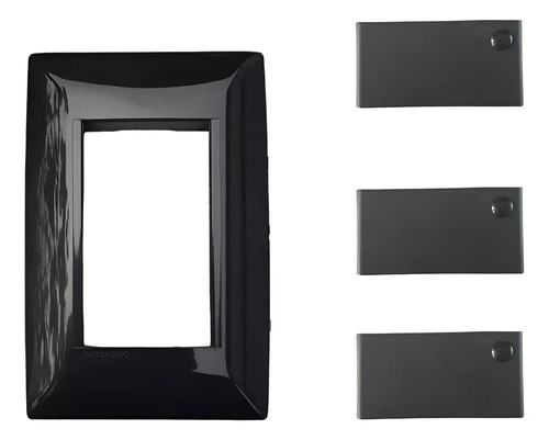 Plaqueta Molveno Atenea Negro 3 Modulo + 3 Módulos Unipolar