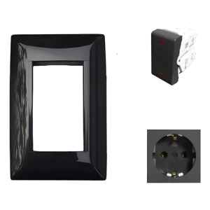 Plaqueta Molveno Atenea Negro + 1 Modulo Bipolar + 1 Shucko