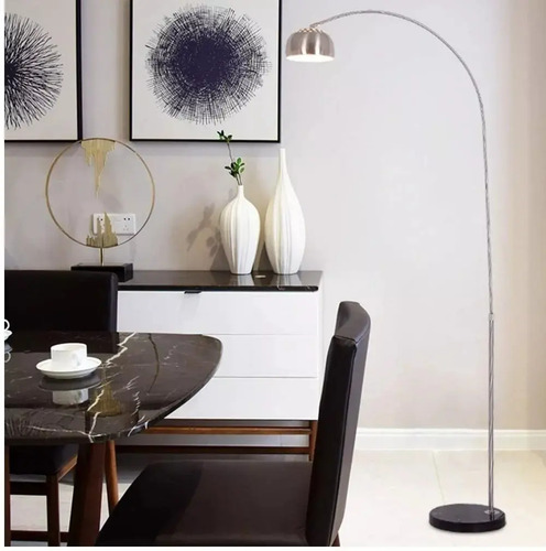 Lampara Pie Curva Cromada Base Mármol Altura Regulable - Imagen 4