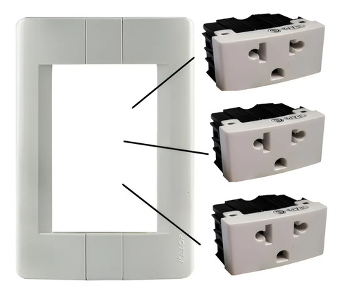 Plaqueta Kalop 3 Módulos Con 3 Tomas Americano